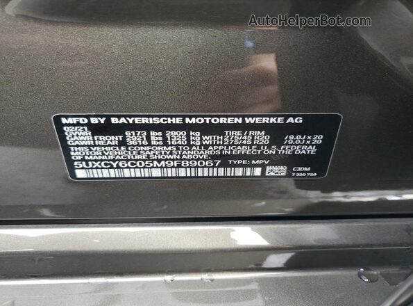 5UXCY6C05M9F89067 2021 BMW X6 Green Widok naklejki z numerem VIN
