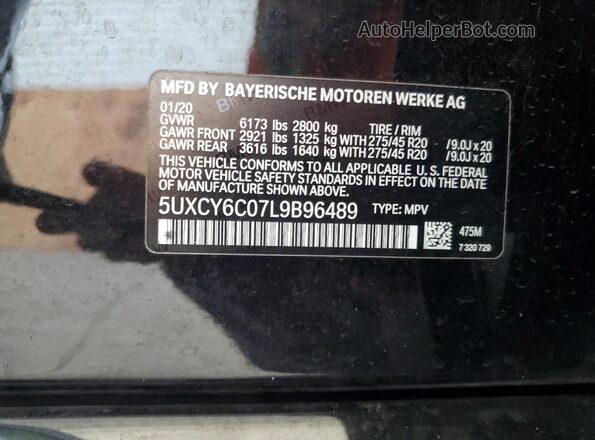 5UXCY6C07L9B96489 2020 BMW X6 Black Вид наклейки з VIN-кодом