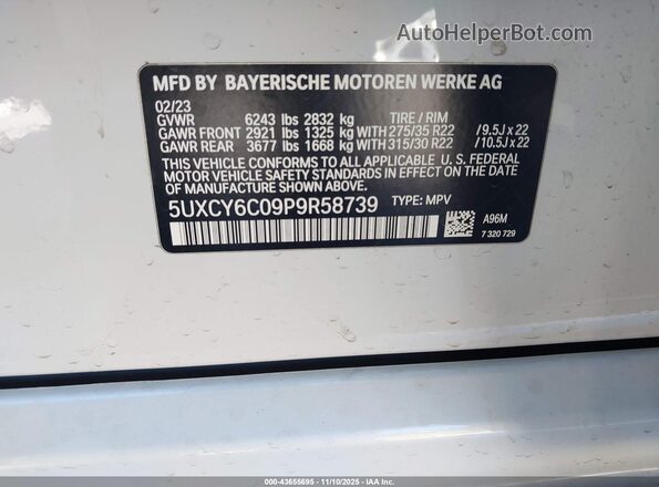 5UXCY6C09P9R58739 2023 BMW X6 Белый Вид подкапотного пространства
