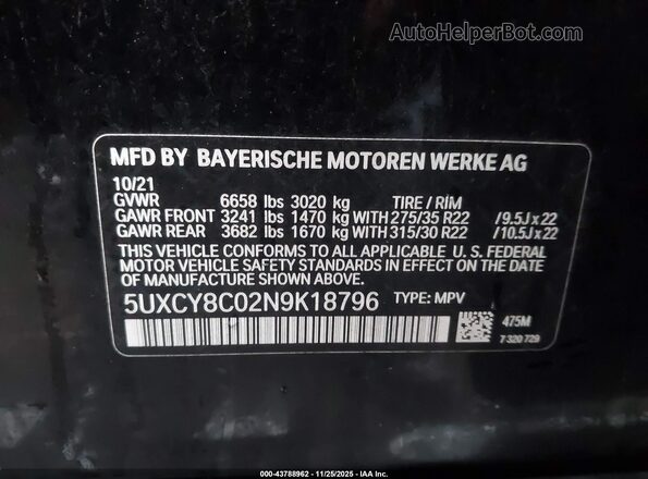 5UXCY8C02N9K18796 2022 BMW X6 Черный Вид подкапотного пространства