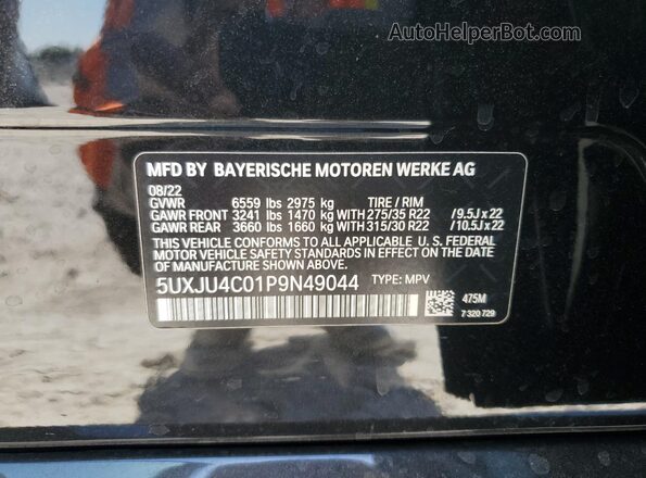 5UXJU4C01P9N49044 2023 BMW X5 Black Вид наклейки з VIN-кодом