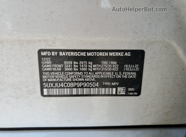 5UXJU4C08P9P90504 2023 BMW X5 White VIN կոդի պիտակի տեսք