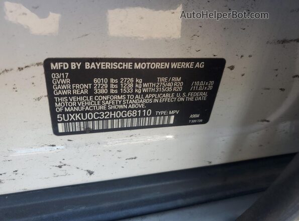 5UXKU0C32H0G68110 2017 BMW X6 White Widok naklejki z numerem VIN