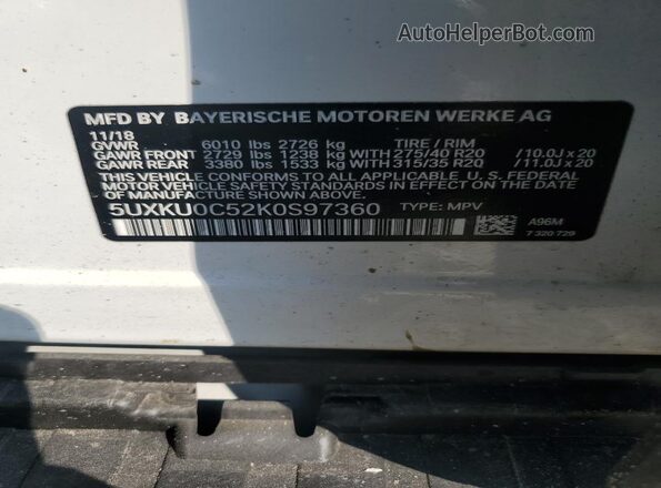 5UXKU0C52K0S97360 2019 BMW X6 Белый Вид подкапотного пространства
