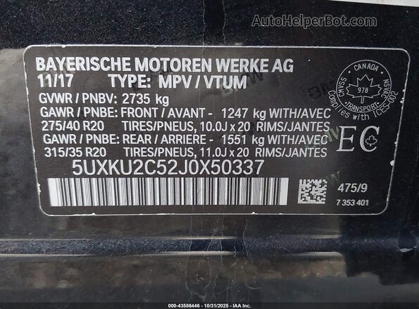 5UXKU2C52J0X50337 2018 BMW X6 Black 