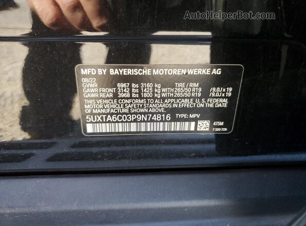 5UXTA6C03P9N74816 2023 BMW X5 Black VIN sticker view