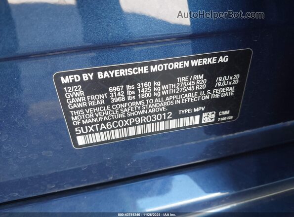 5UXTA6C0XP9R03012 2023 BMW X5 Blue Вид підкапотного простору