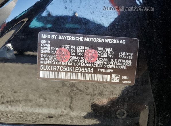5UXTR7C50KLE96584 2019 BMW X3 Black Вид наклейки з VIN-кодом
