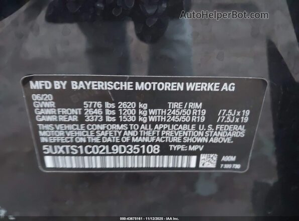 5UXTS1C02L9D35108 2020 BMW X3 Gray Շարժիչի բաժամունքի տեսք