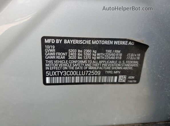 5UXTY3C00LLU72509 2020 BMW X3 Silver Vista de la etiqueta del VIN