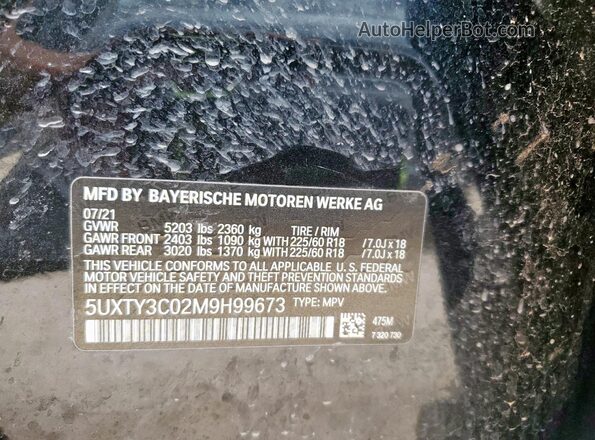 5UXTY3C02M9H99673 2021 BMW X3 Black Սալոնի 360 աստիճան տեսք