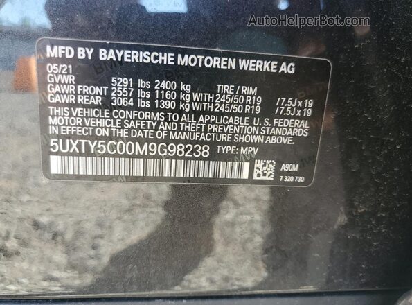 5UXTY5C00M9G98238 2021 BMW X3 Black VIN կոդի պիտակի տեսք