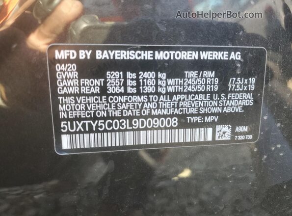 5UXTY5C03L9D09008 2020 BMW X3 Charcoal 360 interior view