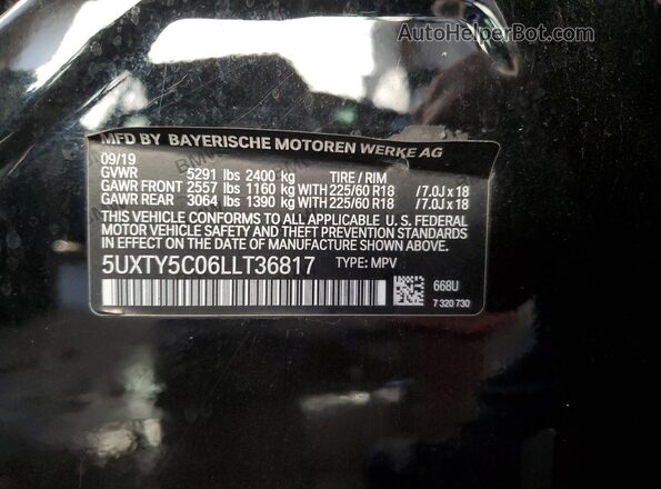5UXTY5C06LLT36817 2020 BMW X3 Black 360 interior view