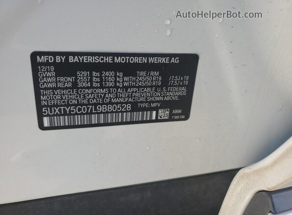 5UXTY5C07L9B80528 2020 BMW X3 White 360 interior view