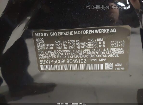 5UXTY5C08L9C46102 2020 BMW X3 Gray Vista del compartimento del motor