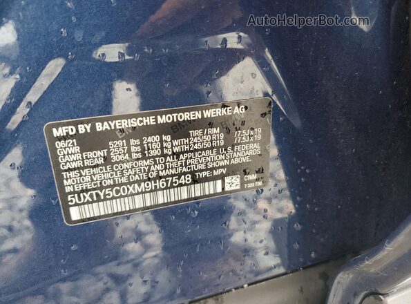 5UXTY5C0XM9H67548 2021 BMW X3 Blue Vista interior de 360 grados