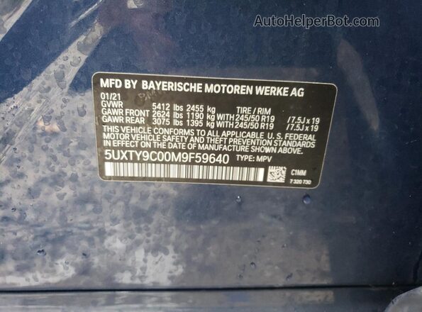 5UXTY9C00M9F59640 2021 BMW X3 Blue Панорамний вид салону 360°