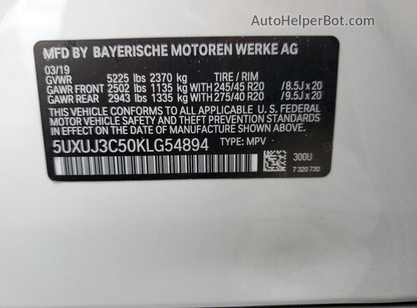5UXUJ3C50KLG54894 2019 BMW X4 Белый Вид подкапотного пространства