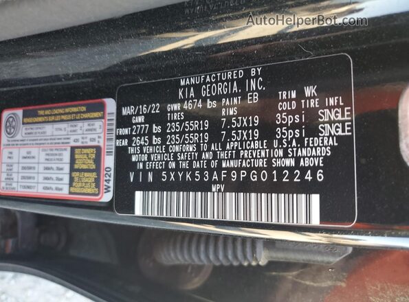 5XYK53AF9PG012246 2023 KIA SPORTAGE Black VIN კოდის სტიკერის ხედი