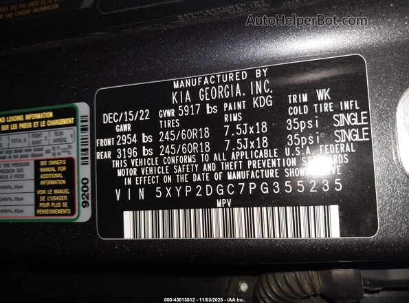 5XYP2DGC7PG355235 2023 KIA TELLURIDE Gray 