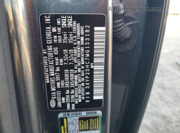 5XYP2DHC7MG153182 2021 KIA TELLURIDE Gray Widok naklejki z numerem VIN