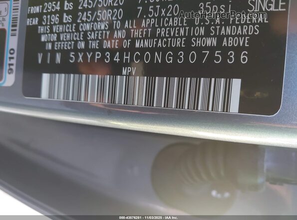 5XYP34HC0NG307536 2022 KIA TELLURIDE Gray Engine compartment view