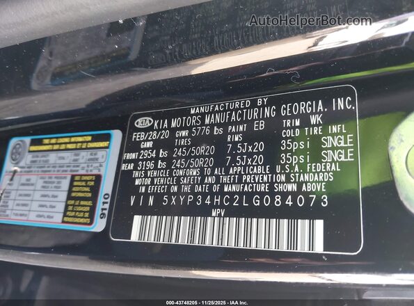 5XYP34HC2LG084073 2020 KIA TELLURIDE Черный Вид подкапотного пространства