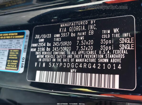 5XYP3DGC4RG421014 2024 KIA TELLURIDE Black Widok komory silnika