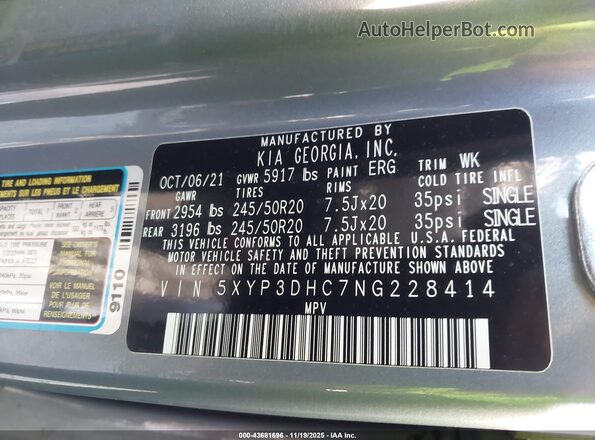 5XYP3DHC7NG228414 2022 KIA TELLURIDE Серебряный Вид подкапотного пространства