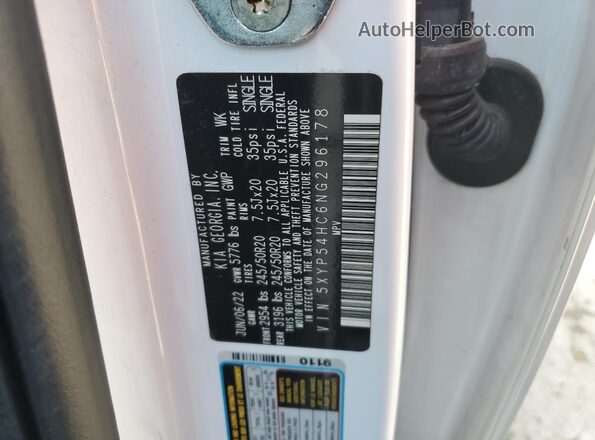 5XYP54HC6NG296178 2022 KIA TELLURIDE White Вид наклейки з VIN-кодом