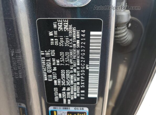 5XYP5DGC2PG372144 2023 KIA TELLURIDE Charcoal Панорамний вид салону 360°