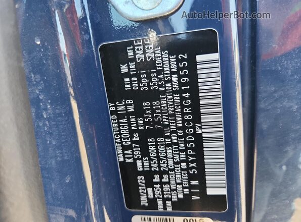 5XYP5DGC8RG419552 2024 KIA TELLURIDE Blue VIN կոդի պիտակի տեսք