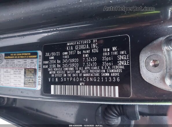 5XYP6DHC6NG211336 2022 KIA TELLURIDE Серый 