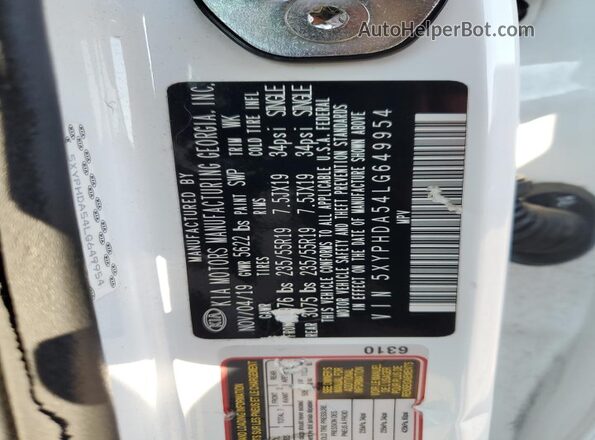 5XYPHDA54LG649954 2020 KIA SORENTO White Vista del compartimento del motor