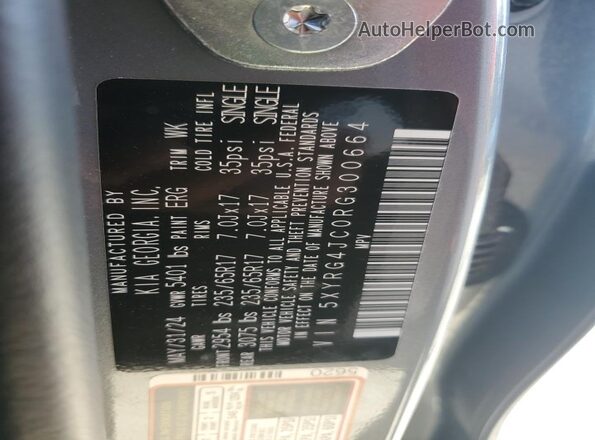5XYRG4JC0RG300664 2024 KIA SORENTO Gray VIN sticker view