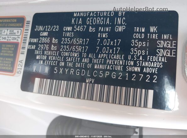 5XYRGDLC5PG212722 2023 KIA SORENTO White Engine compartment view