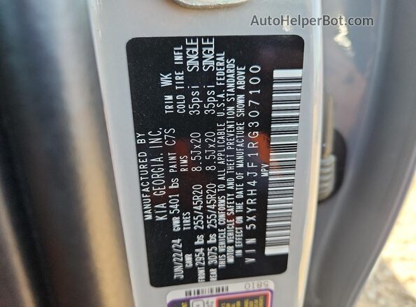 5XYRH4JF1RG307100 2024 KIA SORENTO Silver Widok naklejki z numerem VIN
