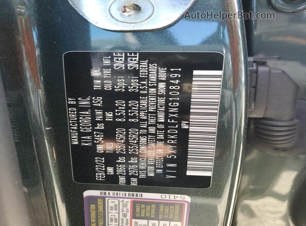 5XYRKDLFXNG108491 2022 KIA SORENTO Зеленый Панорамный вид салона 360°