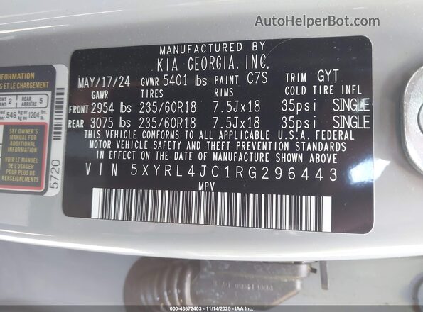 5XYRL4JC1RG296443 2024 KIA SORENTO Gray Engine compartment view
