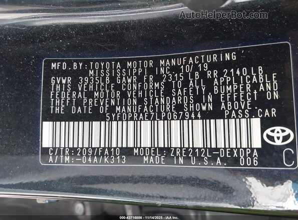 5YFDPRAE7LP067944 2020 TOYOTA LL Black 