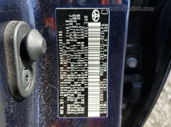 5YFEPMAE2MP249009 2021 TOYOTA LL Blue Vista del compartimento del motor