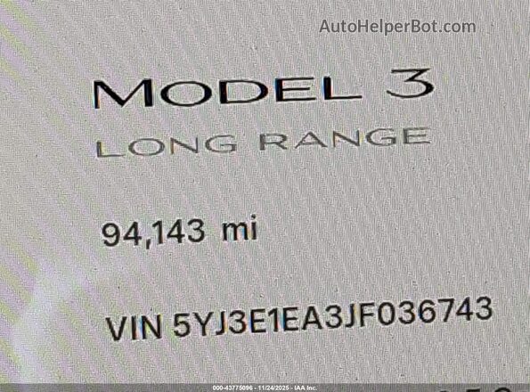 5YJ3E1EA3JF036743 2018 TESLA MODEL 3 Gray 