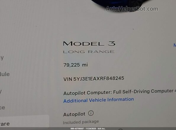 5YJ3E1EAXRF848245 2024 TESLA MODEL 3 Blue 