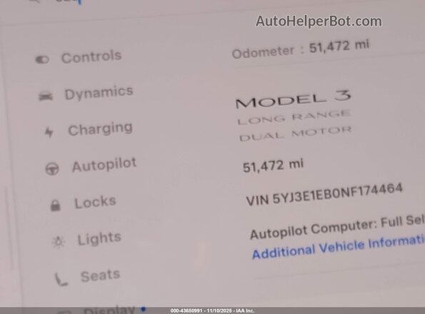 5YJ3E1EB0NF174464 2022 TESLA MODEL 3 Gray 