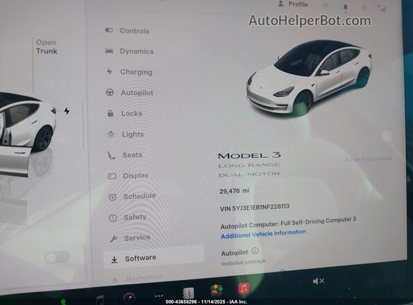 5YJ3E1EB1NF228113 2022 TESLA MODEL 3 White Հետևի նստատեղերի տեսք
