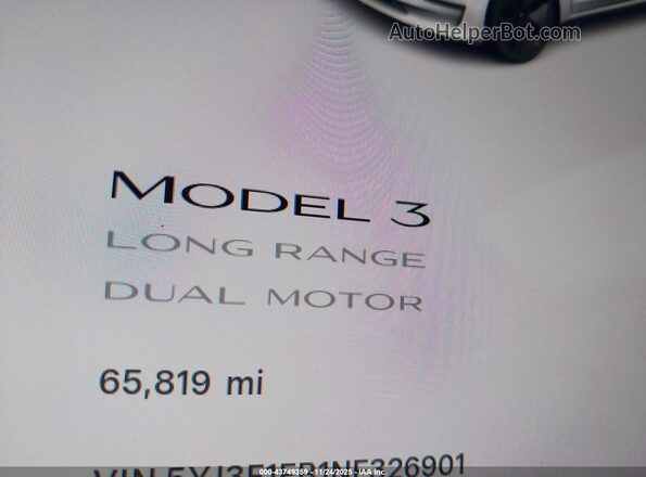 5YJ3E1EB1NF326901 2022 TESLA MODEL 3 White 