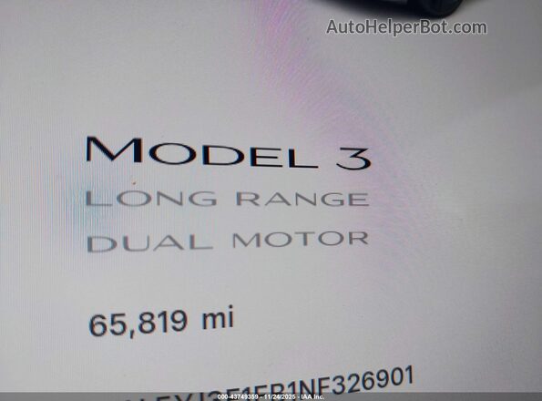 5YJ3E1EB1NF326901 2022 TESLA MODEL 3 White Вид задніх сидінь