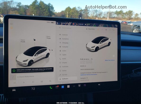5YJ3E1EB1NF326901 2022 TESLA MODEL 3 White 
