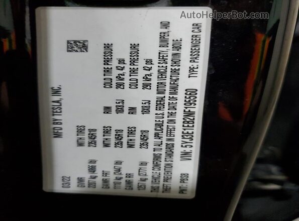5YJ3E1EB2NF195560 2022 TESLA MODEL Черный Панорамный вид салона 360°